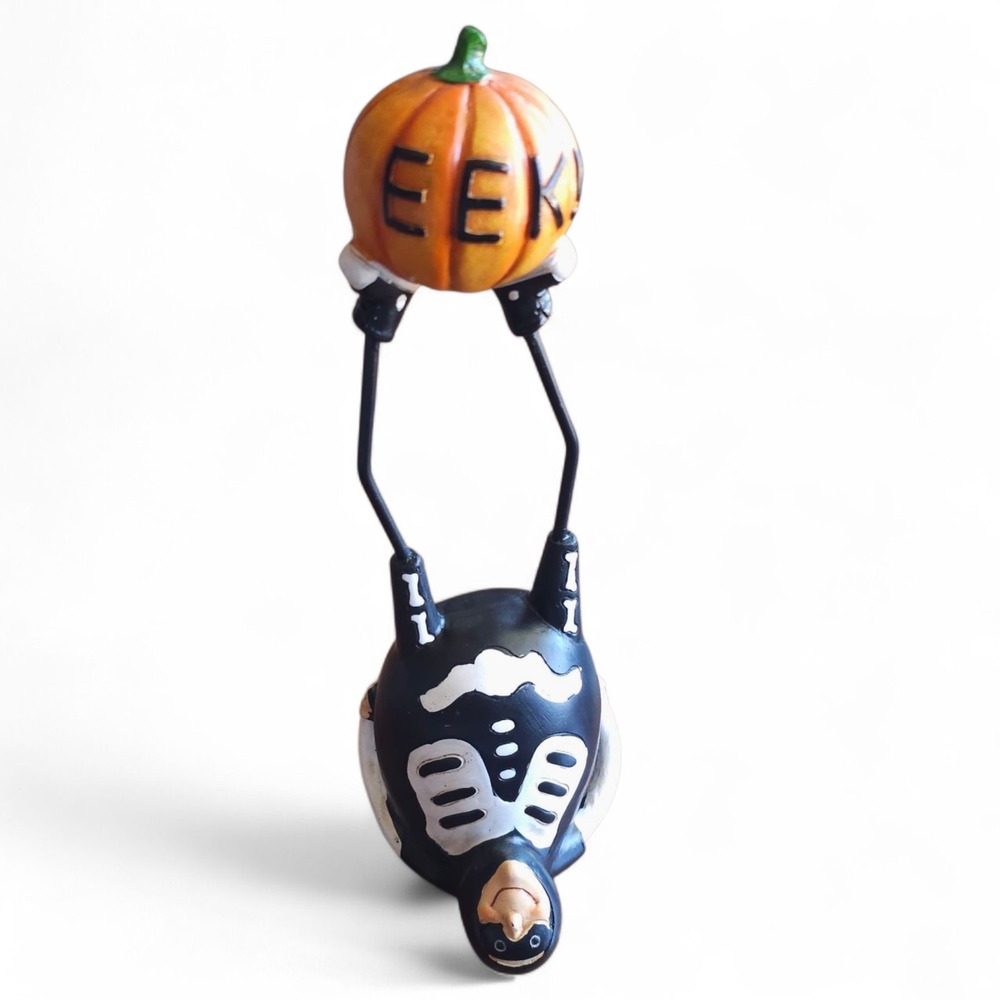 Glitzhome Halloween Resin Skeleton Doing Headstand Holding EEK Pumpkin Figurine